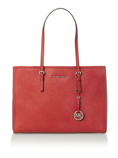 michael kors medium jet set red leather tote